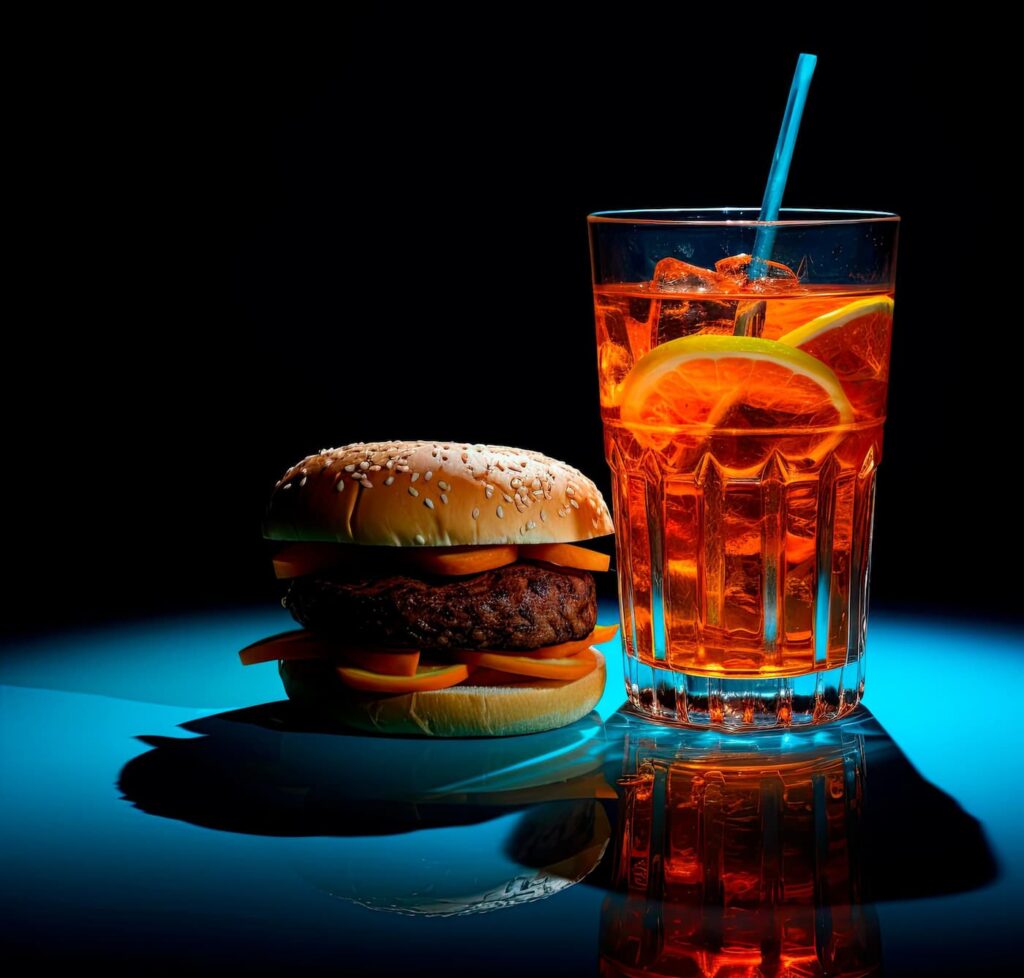 hamburger con cocktail